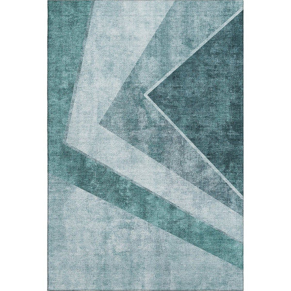 HomeRoots 5' X 8' Teal And Ivory Geometric Area Rug – Washable, Stain-Resistant, UV Protected for Homes 655575