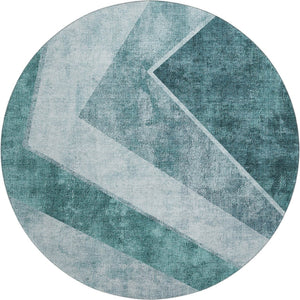 HomeRoots 8' Teal and Ivory Geometric Round Rug – Durable, Washable, UV-Protected for Modern Spaces & Homes 655576