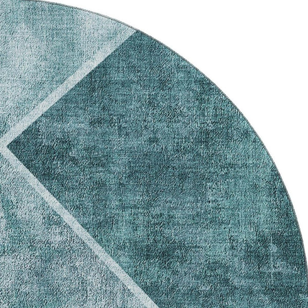 HomeRoots 8' Teal and Ivory Geometric Round Rug – Durable, Washable, UV-Protected for Modern Spaces & Homes 655576