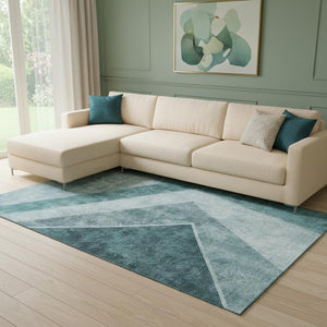 HomeRoots 8' X 10' Stylish Teal and Ivory Geometric Area Rug - Washable, Stain-Resistant, UV-Protected Design 655577