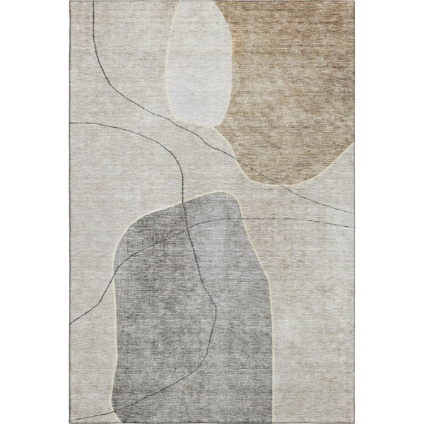 HomeRoots 9' X 12' Beige and Brown Abstract Area Rug - Washable, Stain-Resistant, UV Protected for Modern Homes 655584