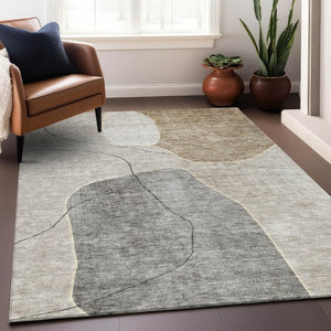 HomeRoots 9' X 12' Beige and Brown Abstract Area Rug - Washable, Stain-Resistant, UV Protected for Modern Homes 655584