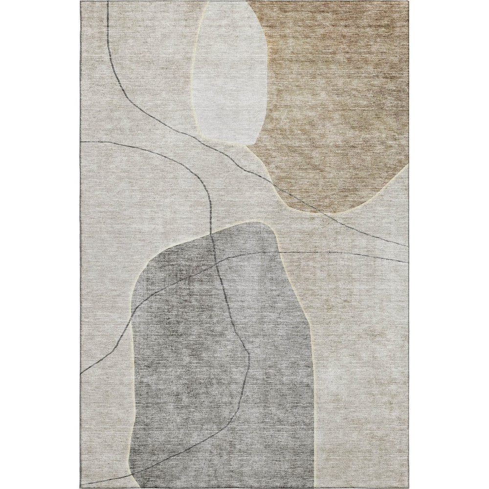 HomeRoots 10' X 14' Beige and Brown Abstract Area Rug - Washable, UV Protected, Stain Resistant for Modern Homes 655585