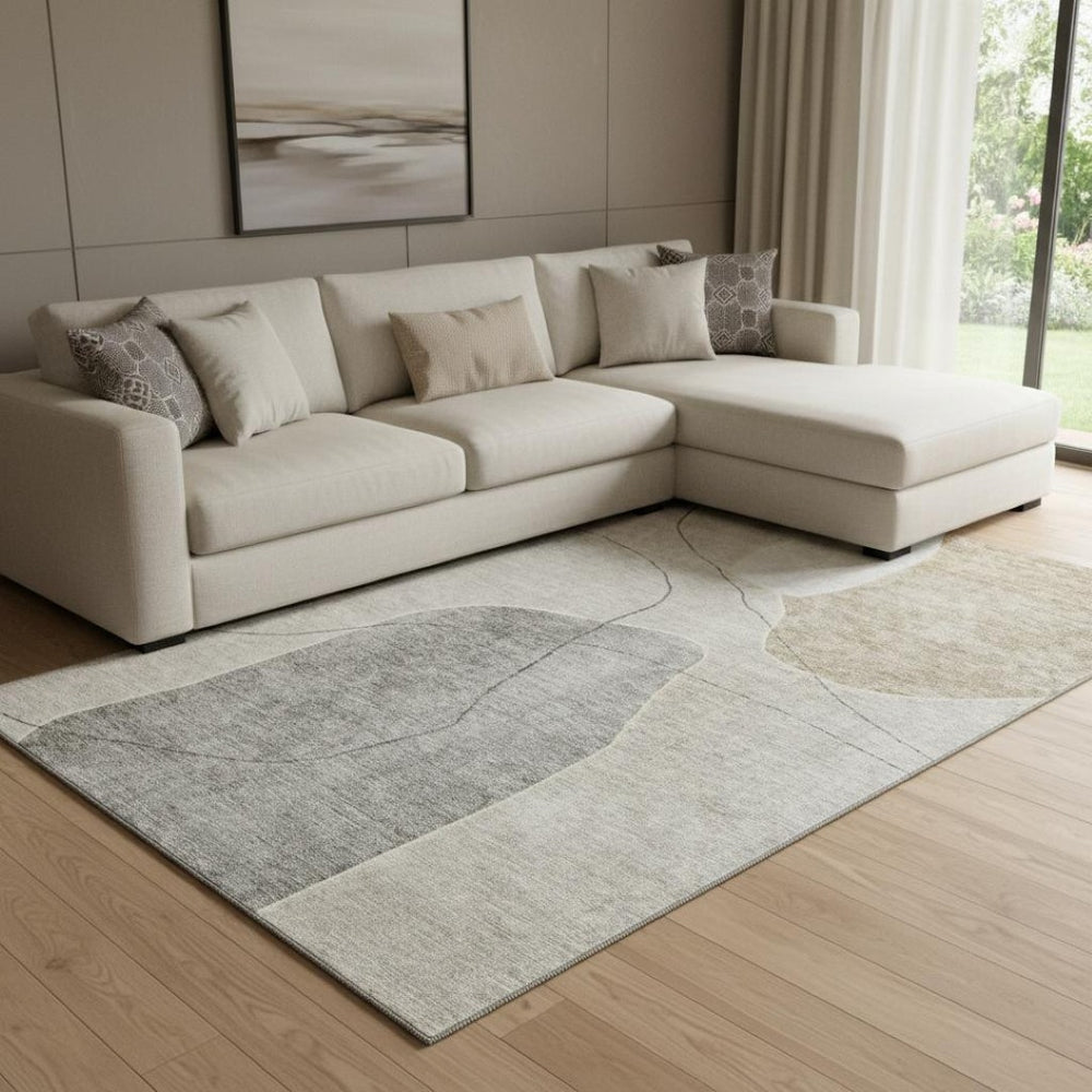 HomeRoots 10' X 14' Beige and Brown Abstract Area Rug - Washable, UV Protected, Stain Resistant for Modern Homes 655585