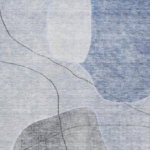 HomeRoots 5' X 8' Stylish Blue and Gray Abstract Washable Area Rug with UV Protection for Modern Living Spaces 655587