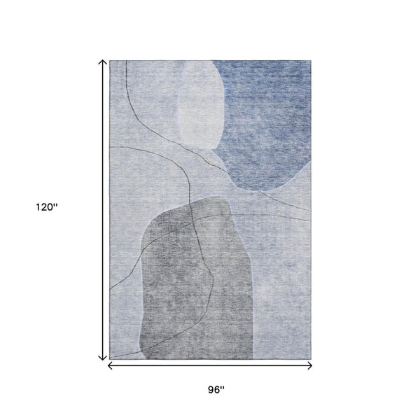 HomeRoots 8' X 10' Blue and Gray Abstract Washable Area Rug - UV Protected, Durable, Modern Style for Any Room 655589