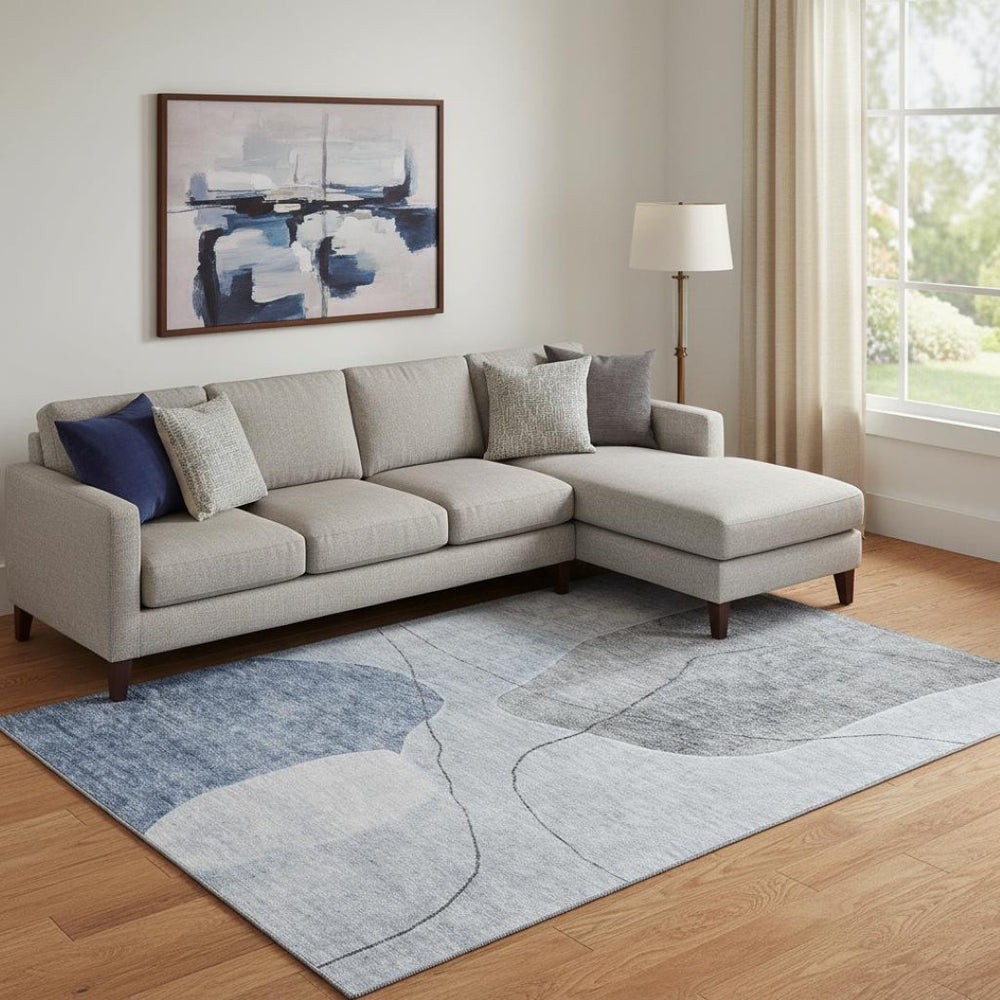 HomeRoots 8' X 10' Blue and Gray Abstract Washable Area Rug - UV Protected, Durable, Modern Style for Any Room 655589