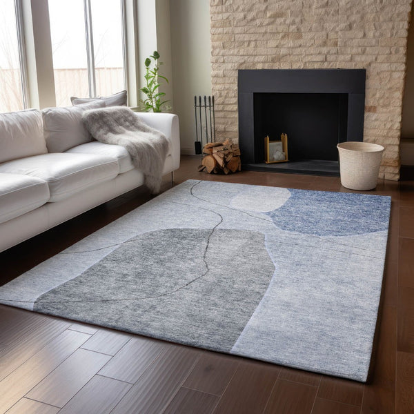 HomeRoots 8' X 10' Blue and Gray Abstract Washable Area Rug - UV Protected, Durable, Modern Style for Any Room 655589