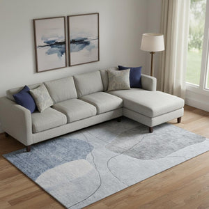 HomeRoots 9' X 12' Stylish Blue and Gray Abstract Area Rug – Washable, UV Protected, Stain Resistant & Durable 655590