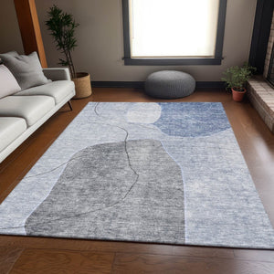 HomeRoots 10' Blue and Gray Abstract Washable Area Rug - Durable, UV-Protected Design for Modern Living Spaces 655591