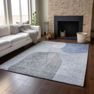 HomeRoots 10' Blue and Gray Abstract Washable Area Rug - Durable, UV-Protected Design for Modern Living Spaces 655591
