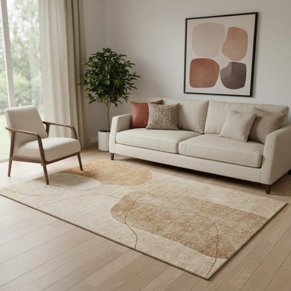 HomeRoots 5' X 8' Modern Rust and Copper Abstract Area Rug - Washable, UV Protected, Stain Resistant Design! 655599