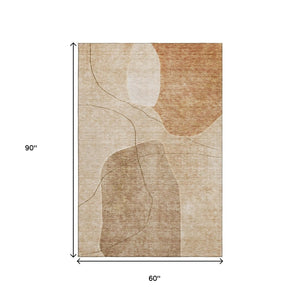 HomeRoots 5' X 8' Modern Rust and Copper Abstract Area Rug - Washable, UV Protected, Stain Resistant Design! 655599