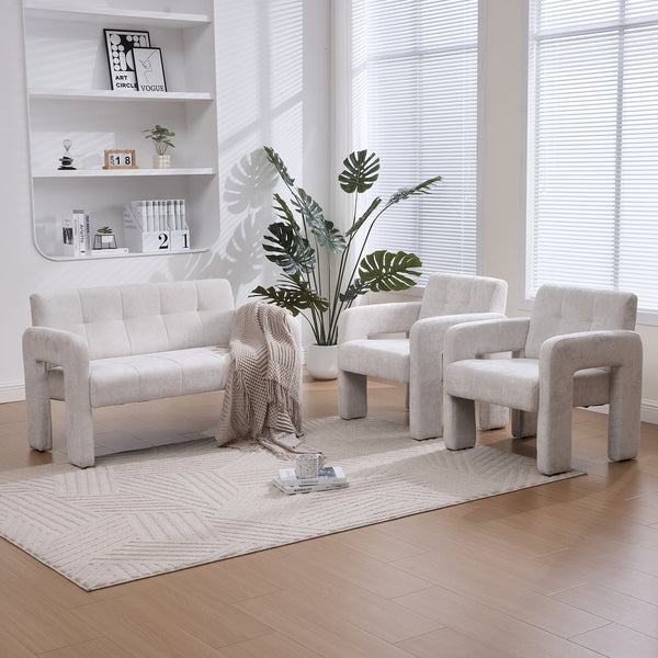 English Elm Nordic Ergonomic Double Armchair Upholstered Chenille Two-Seater Sofa 550lb Capacity Compact Lounge Chair Beige W395P380531