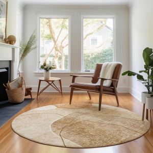 HomeRoots 8' Round Washable Rug in Rust & Copper - UV Protected, Stain Resistant, Ideal for Family Spaces! 655600