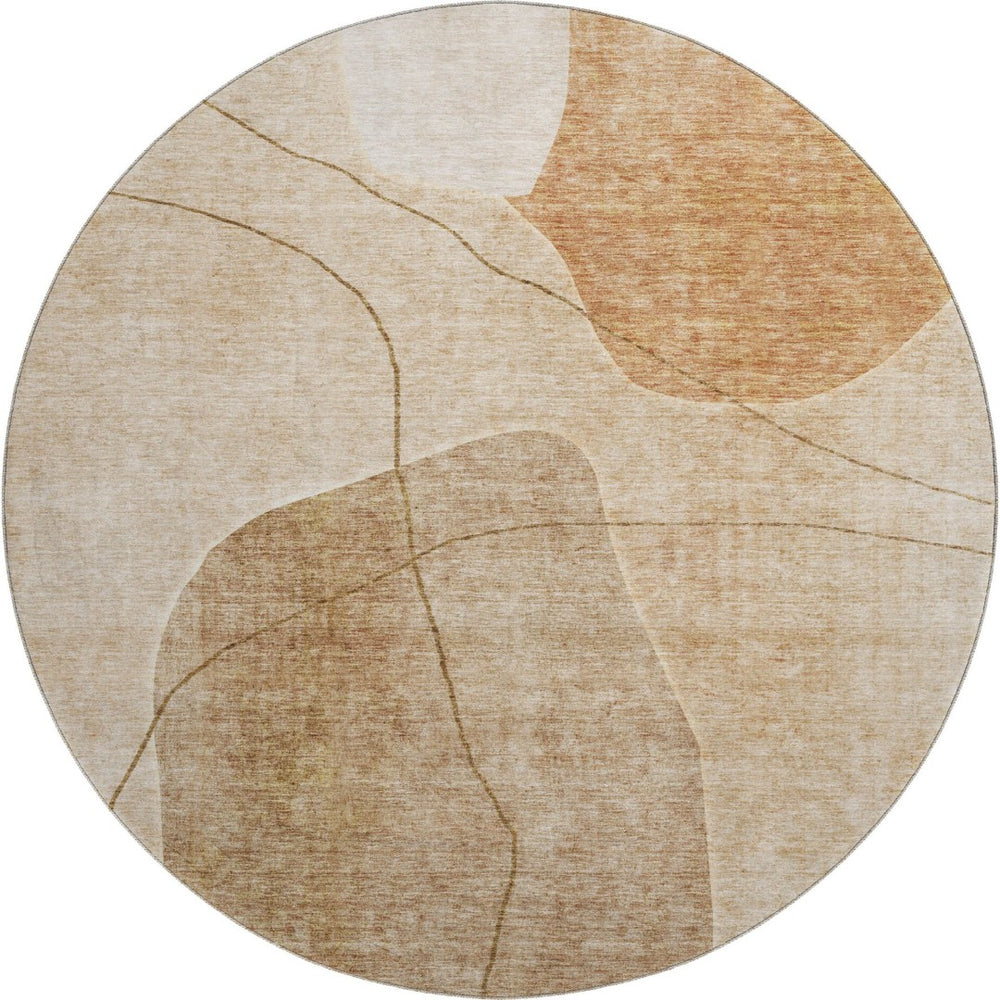 HomeRoots 8' Round Washable Rug in Rust & Copper - UV Protected, Stain Resistant, Ideal for Family Spaces! 655600