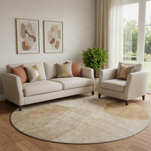 HomeRoots 8' Round Washable Rug in Rust & Copper - UV Protected, Stain Resistant, Ideal for Family Spaces! 655600