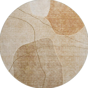 HomeRoots 8' Round Washable Rug in Rust & Copper - UV Protected, Stain Resistant, Ideal for Family Spaces! 655600