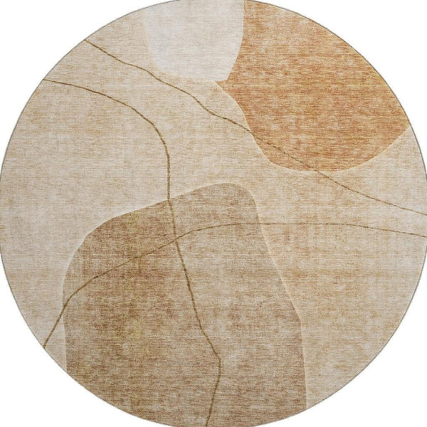 HomeRoots 8' Round Washable Rug in Rust & Copper - UV Protected, Stain Resistant, Ideal for Family Spaces! 655600