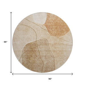 HomeRoots 8' Round Washable Rug in Rust & Copper - UV Protected, Stain Resistant, Ideal for Family Spaces! 655600