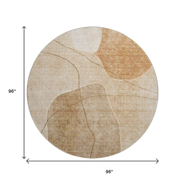 HomeRoots 8' Round Washable Rug in Rust & Copper - UV Protected, Stain Resistant, Ideal for Family Spaces! 655600