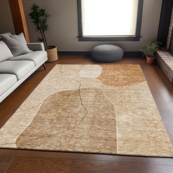 HomeRoots 8' x 10' Modern Rust and Copper Abstract Washable Area Rug with UV Protection for Everyday Use 655601