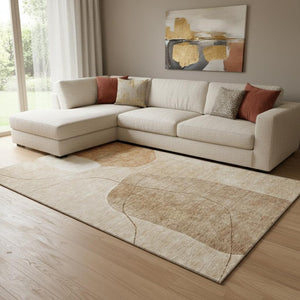 HomeRoots 8' x 10' Modern Rust and Copper Abstract Washable Area Rug with UV Protection for Everyday Use 655601