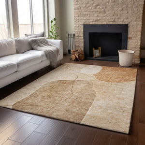 HomeRoots 8' x 10' Modern Rust and Copper Abstract Washable Area Rug with UV Protection for Everyday Use 655601