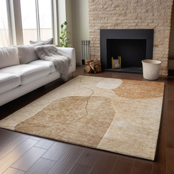 HomeRoots 8' x 10' Modern Rust and Copper Abstract Washable Area Rug with UV Protection for Everyday Use 655601
