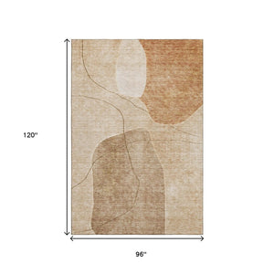 HomeRoots 8' x 10' Modern Rust and Copper Abstract Washable Area Rug with UV Protection for Everyday Use 655601