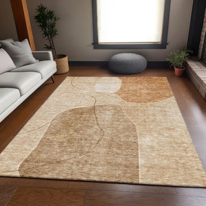 HomeRoots 9' X 12' Stylish Rust and Copper Abstract Washable Area Rug with UV Protection for Modern Spaces 655602