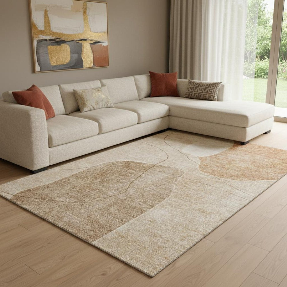 HomeRoots 9' X 12' Stylish Rust and Copper Abstract Washable Area Rug with UV Protection for Modern Spaces 655602