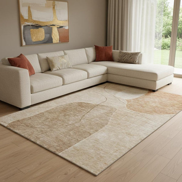 HomeRoots 9' X 12' Stylish Rust and Copper Abstract Washable Area Rug with UV Protection for Modern Spaces 655602