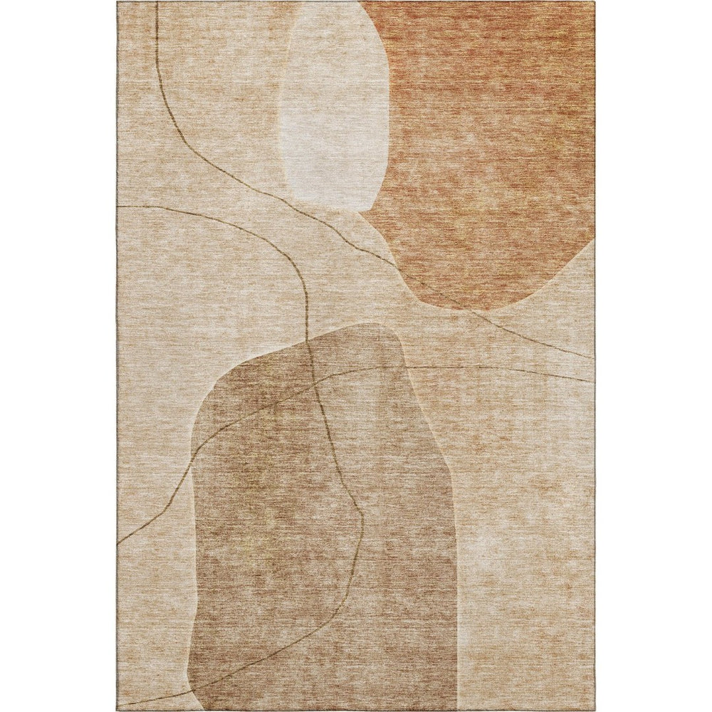 HomeRoots 10' X 14' Contemporary Rust & Copper Abstract Washable Area Rug with UV Protection & Durability 655603