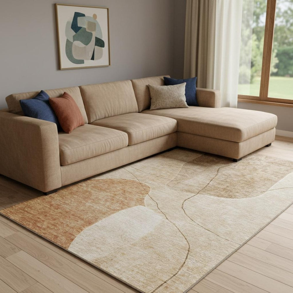 HomeRoots 10' X 14' Contemporary Rust & Copper Abstract Washable Area Rug with UV Protection & Durability 655603