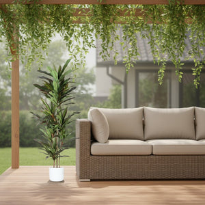 HomeRoots 7" Green Artificial Dracaena in Modern Black Cement Pot - Realistic, Adjustable, Low-Maintenance Decor 655608