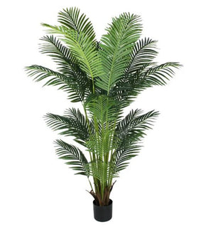 HomeRoots 7" Green Artificial Palm in Stylish Black Cement Pot - No Maintenance, Perfect for Any Space! 655612