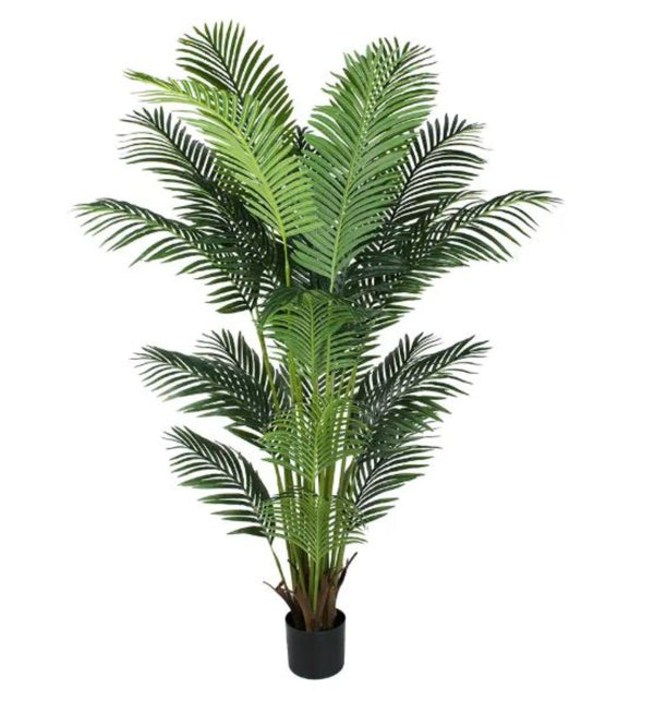 HomeRoots 7" Green Artificial Palm in Stylish Black Cement Pot - No Maintenance, Perfect for Any Space! 655612