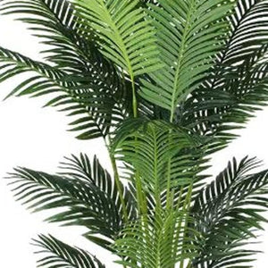 HomeRoots 7" Green Artificial Palm in Stylish Black Cement Pot - No Maintenance, Perfect for Any Space! 655612