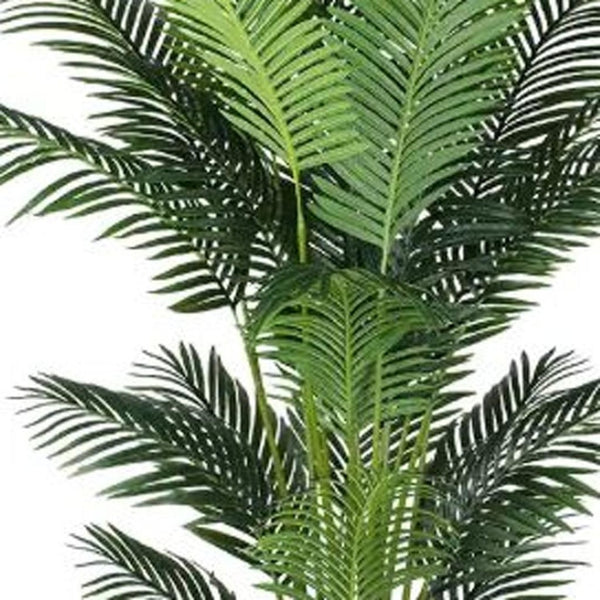 HomeRoots 7" Green Artificial Palm in Stylish Black Cement Pot - No Maintenance, Perfect for Any Space! 655612