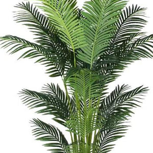 HomeRoots 7" Green Artificial Palm in Stylish Black Cement Pot - No Maintenance, Perfect for Any Space! 655612