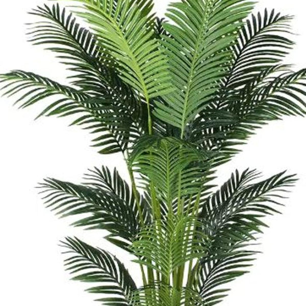 HomeRoots 7" Green Artificial Palm in Stylish Black Cement Pot - No Maintenance, Perfect for Any Space! 655612