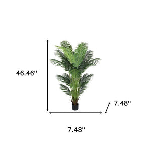 HomeRoots 7" Green Artificial Palm in Stylish Black Cement Pot - No Maintenance, Perfect for Any Space! 655612