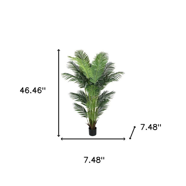 HomeRoots 7" Green Artificial Palm in Stylish Black Cement Pot - No Maintenance, Perfect for Any Space! 655612