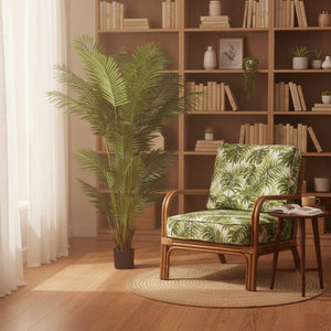HomeRoots 7" Green Artificial Palm in Stylish Black Cement Pot - No Maintenance, Perfect for Any Space! 655612