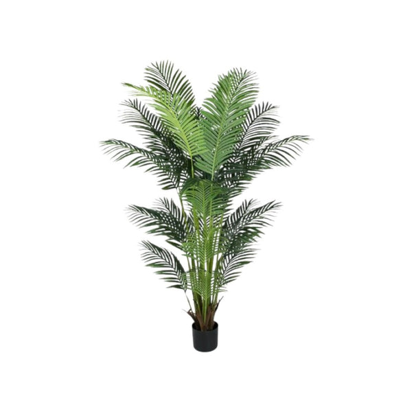 HomeRoots 7" Green Artificial Palm in Stylish Black Cement Pot - No Maintenance, Perfect for Any Space! 655612