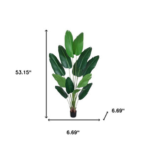 HomeRoots Set of Two 7" Green Artificial Banana Leaf Plants in Chic Black Cement Pots – Low Maintenance Decor 655617