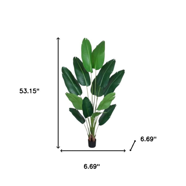 HomeRoots Set of Two 7" Green Artificial Banana Leaf Plants in Chic Black Cement Pots – Low Maintenance Decor 655617