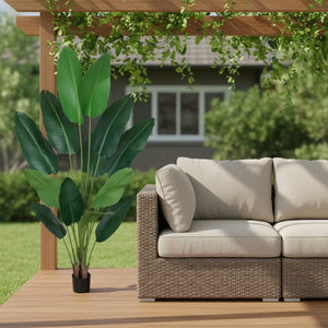 HomeRoots Set of Two 7" Green Artificial Banana Leaf Plants in Chic Black Cement Pots – Low Maintenance Decor 655617