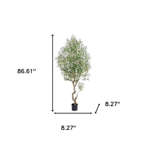 HomeRoots 8" Green Artificial Olive Tree in Stylish Black Cement Pot – Low-Maintenance Home Décor Accent 655618